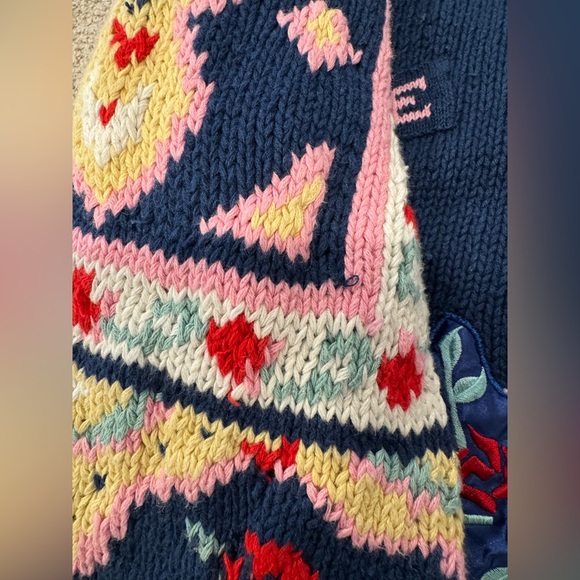 Vintage Together! Colorful Navy Knit Embroidered Cardigan Sweater w/ Pockets - Picture 13 of 15